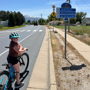 Road near Mountain View park with child on bike